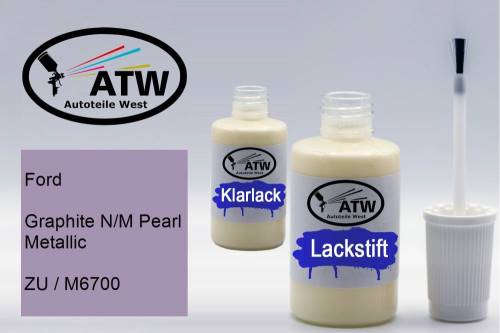 Ford, Graphite N/M Pearl Metallic, ZU / M6700: 20ml Lackstift + 20ml Klarlack - Set, von ATW Autoteile West.